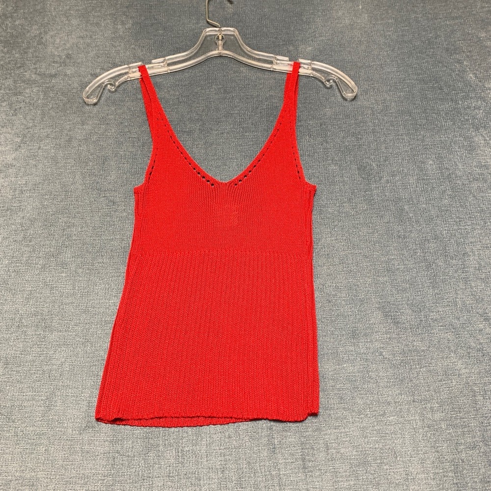 Bebe Tank Top Womens Medium Red Knit V-Neck Sleeveless Spaghetti Straps Pullover